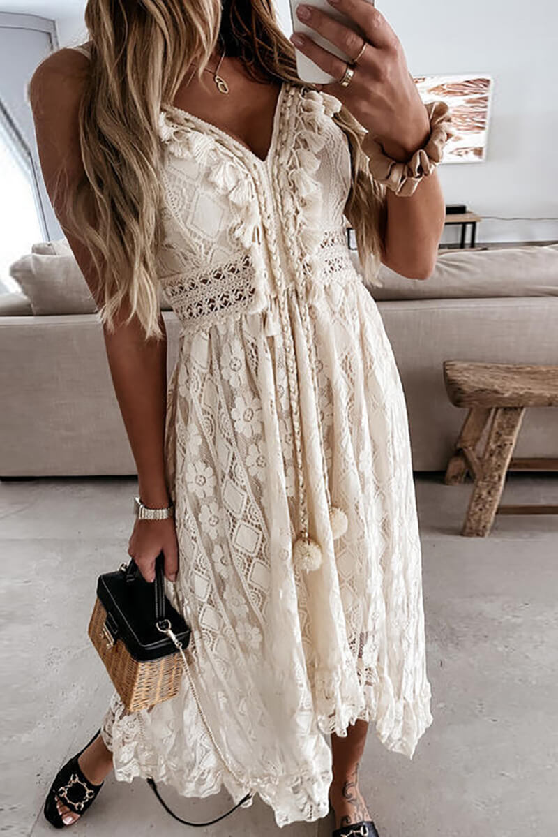 Mandy® | Lace And Ruffle Mullet Midi Dress