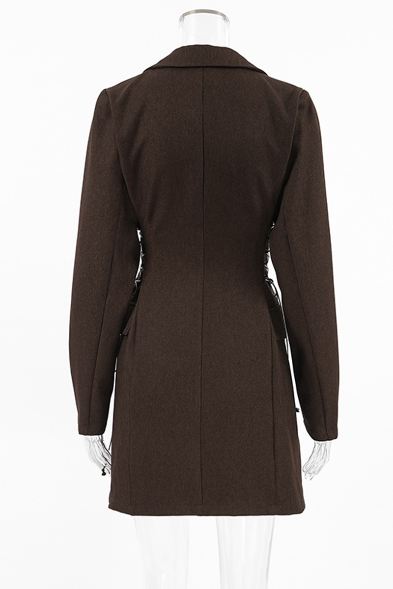 Ina | Daily elegant suit dresses with button and strap design and turn-down collar
