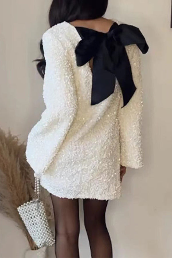 Mia® | Long sleeve party dress with sequins and bow at the back