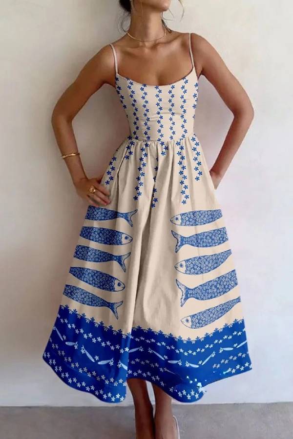Hilda® | Unique fish floral print midi dress