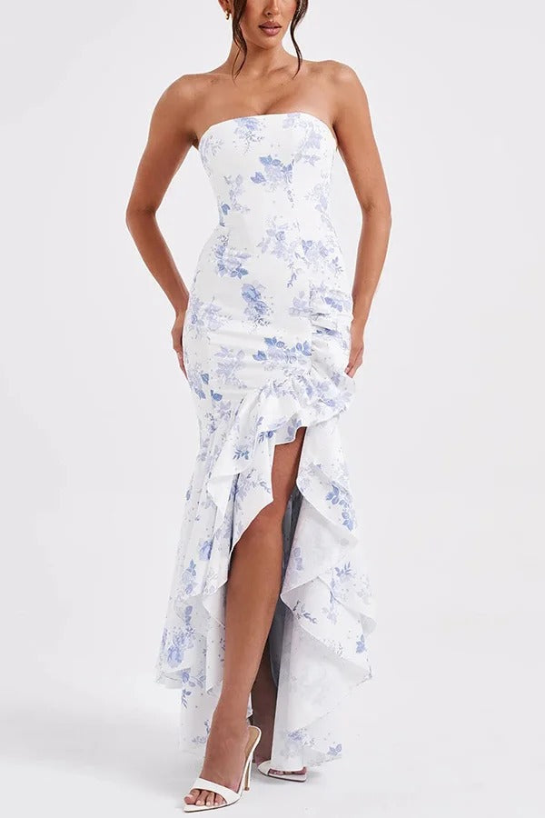 Lindsay® | Sexy off-shoulder maxi dress with a slim fit and irregular hem