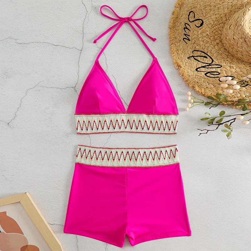 Lauryn | High Waist Pure Color Boxers Split Swimsuit