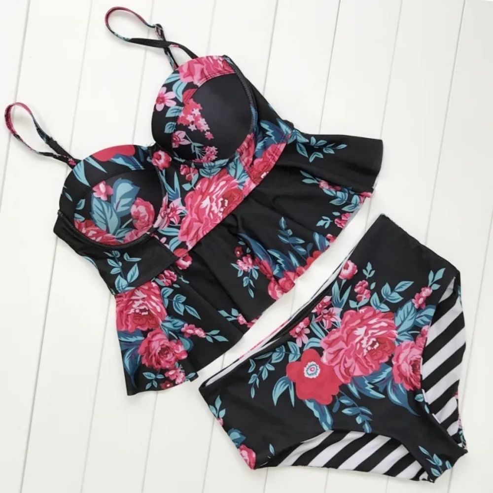 Ella | Women Floral Push-Up High-Waist Tankini Set