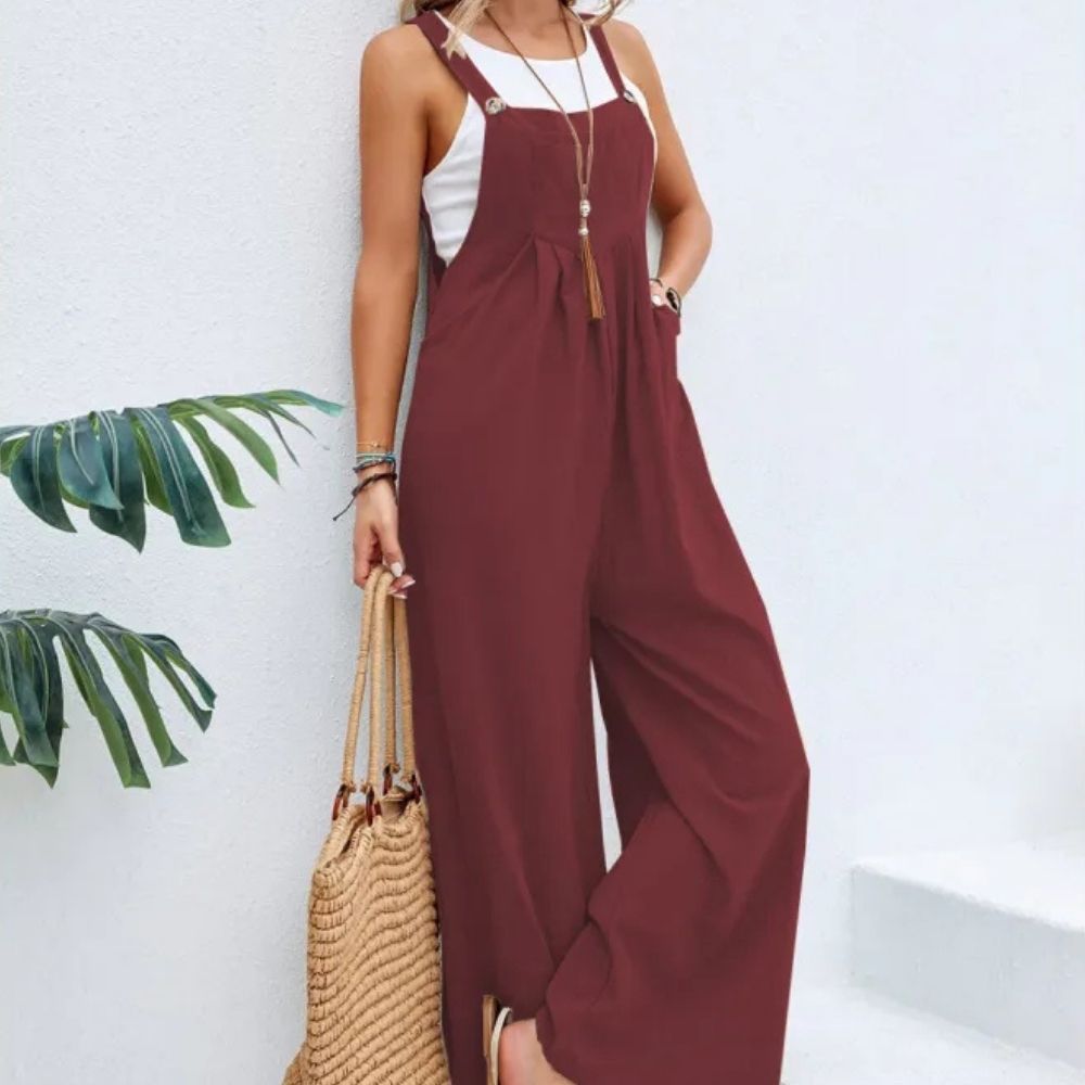 Sophia | Solid Color Casual Suspender Overall Pants