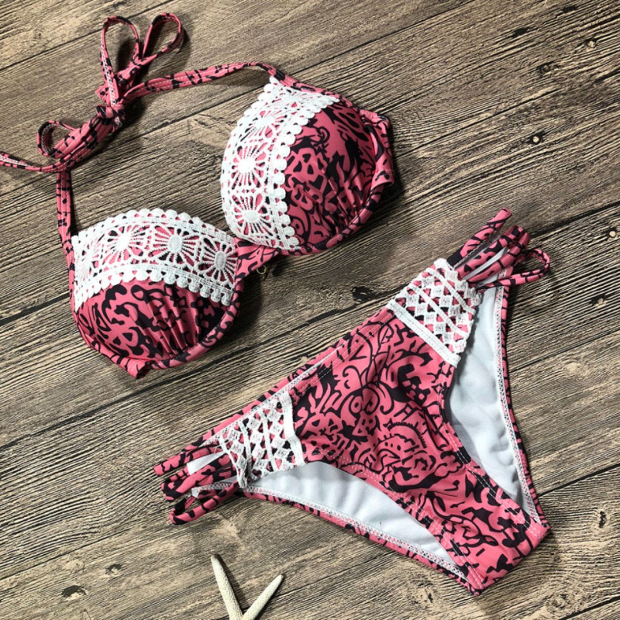 Camellia | Push-Up Halter Lace Bikini Set