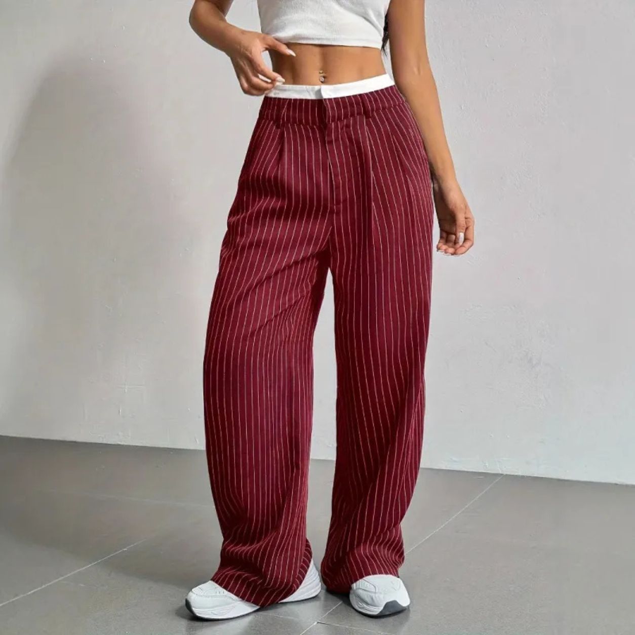 Flora Striped Straight-Leg Trousers