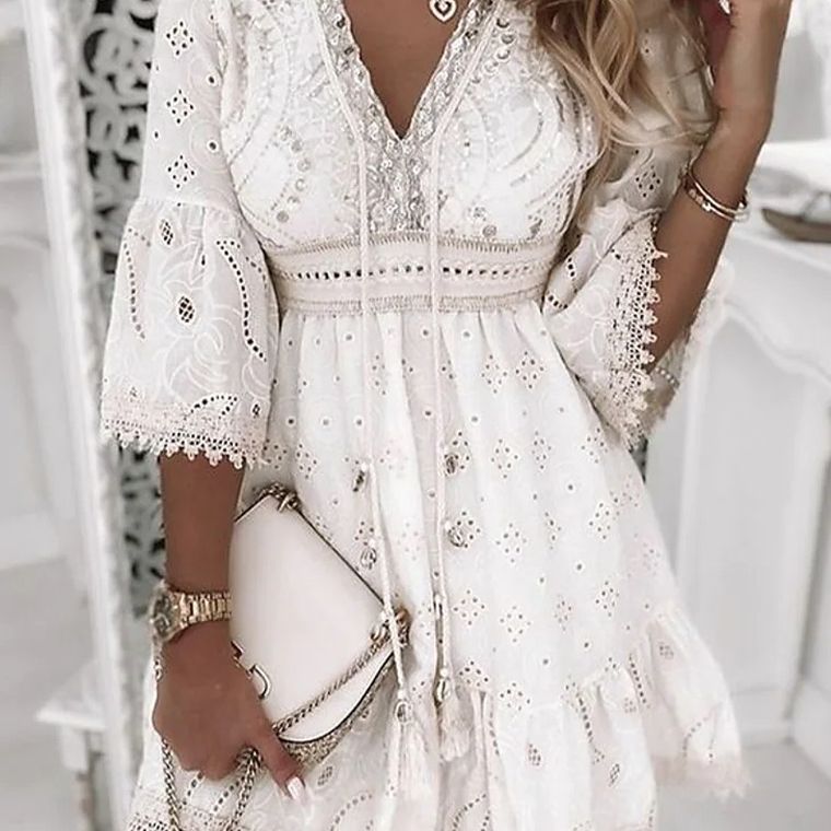 Natalia® | Boho Lace Short Dress