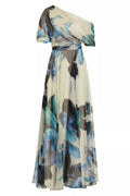 Sandy® | Unique printed bohemian short sleeve one shoulder maxi dress