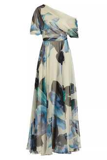 Sandy® | Unique printed bohemian short sleeve one shoulder maxi dress