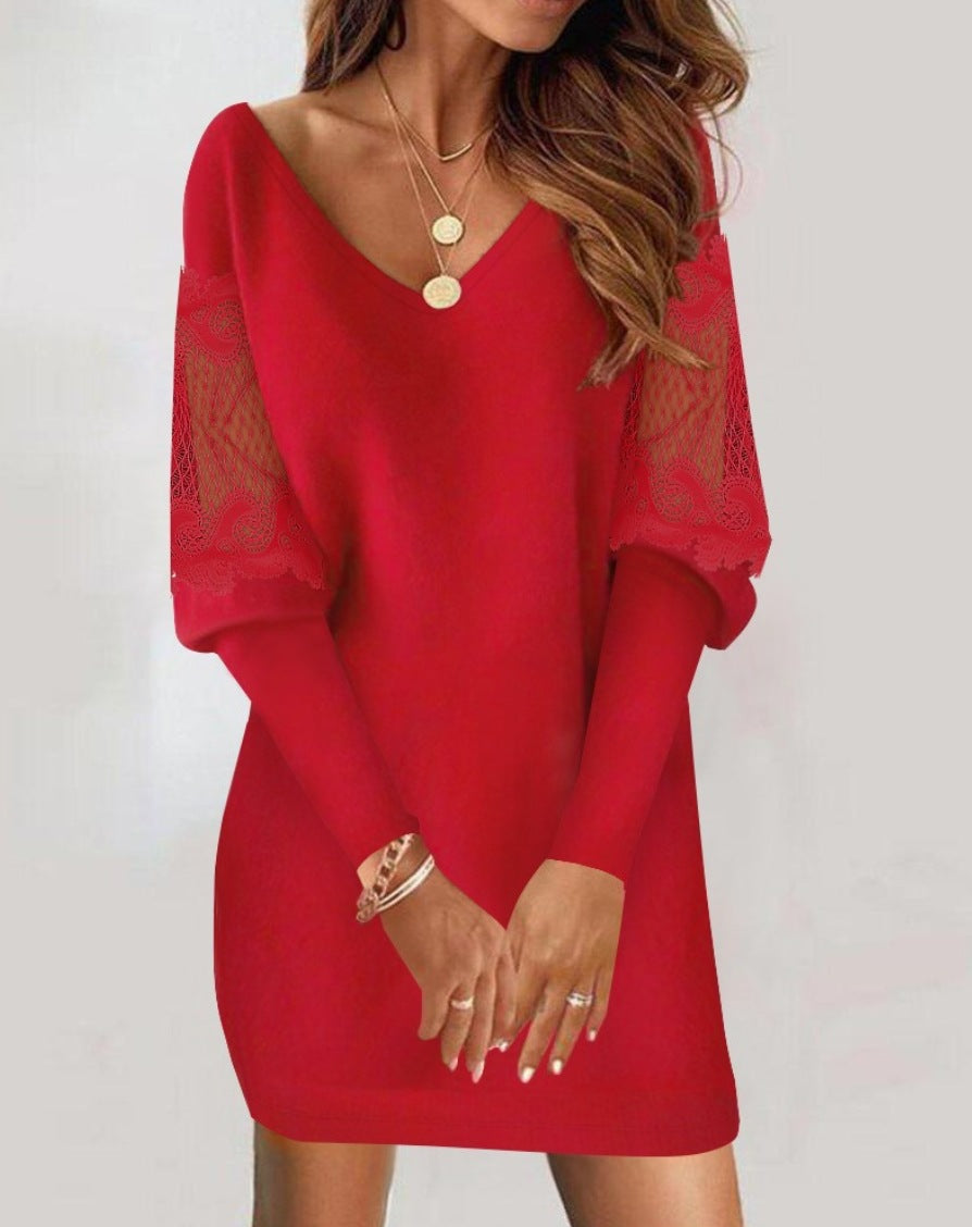 Nelly® | Patchwork Dress With Long Sleeves And V-Neck