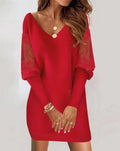 Taylor® | Patchwork Dress With Long Sleeves And V-Neck