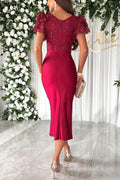 Romilly® | Dreamy, luxurious lace and satin ruffle sleeve patchwork midi dress