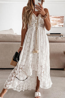Mandy® | Lace And Ruffle Mullet Midi Dress