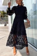 Francisca® | Romantic, sensual and elegant party midi dress with crochet lace and lantern sleeves