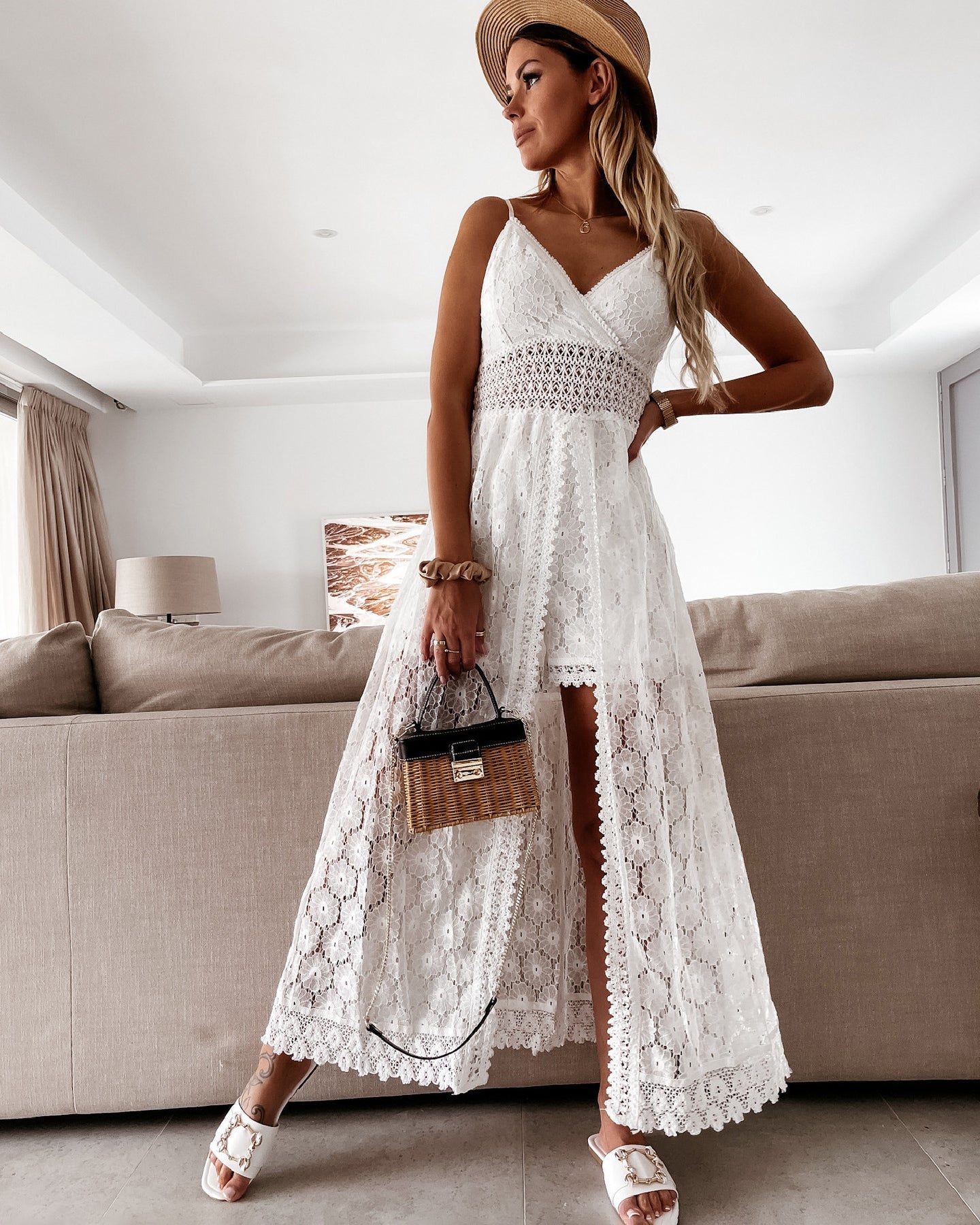 Selena® | Lace shorts dress with slit