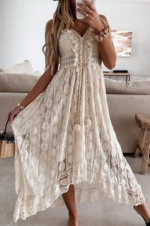 Mandy® | Lace And Ruffle Mullet Midi Dress