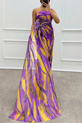 Renee® | Amazing Views off shoulder pleated slit maxi dress with feather rose detail in watercolor print
