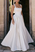 Kara® | Wide straps, corset, solid color maxi dresses, white