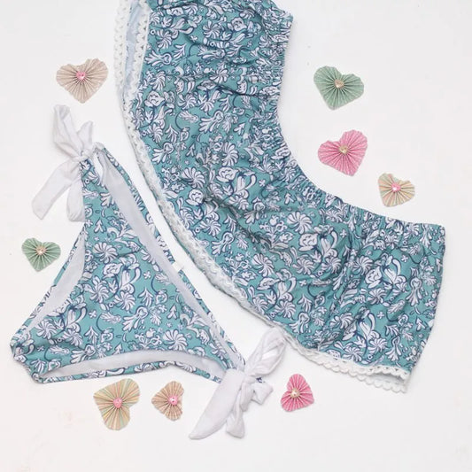 Camile | Strapless Floral Slit Bikini Swimwear