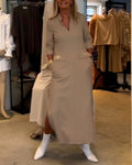 Magaly® | Solid Color Slit Dress With 3/4 Sleeves
