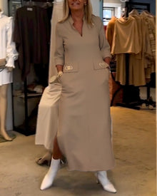 Magaly® | Solid Color Slit Dress With 3/4 Sleeves