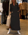 Magaly® | Solid Color Slit Dress With 3/4 Sleeves