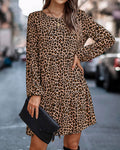 Flavia® | Long sleeve loose leopard print dress