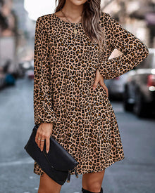 Flavia® | Long sleeve loose leopard print dress