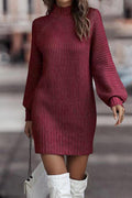 Sara | Casual solid patchwork dresses with turtleneck and one tier skirt