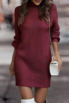 Sara | Casual solid patchwork dresses with turtleneck and one tier skirt