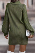 Sara | Casual solid patchwork dresses with turtleneck and one tier skirt