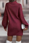 Sara | Casual solid patchwork dresses with turtleneck and one tier skirt
