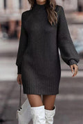 Sara | Casual solid patchwork dresses with turtleneck and one tier skirt