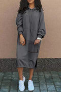 Genoveva | Casual solid patchwork dresses with hood and long sleeves