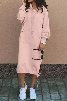 Genoveva | Casual solid patchwork dresses with hood and long sleeves