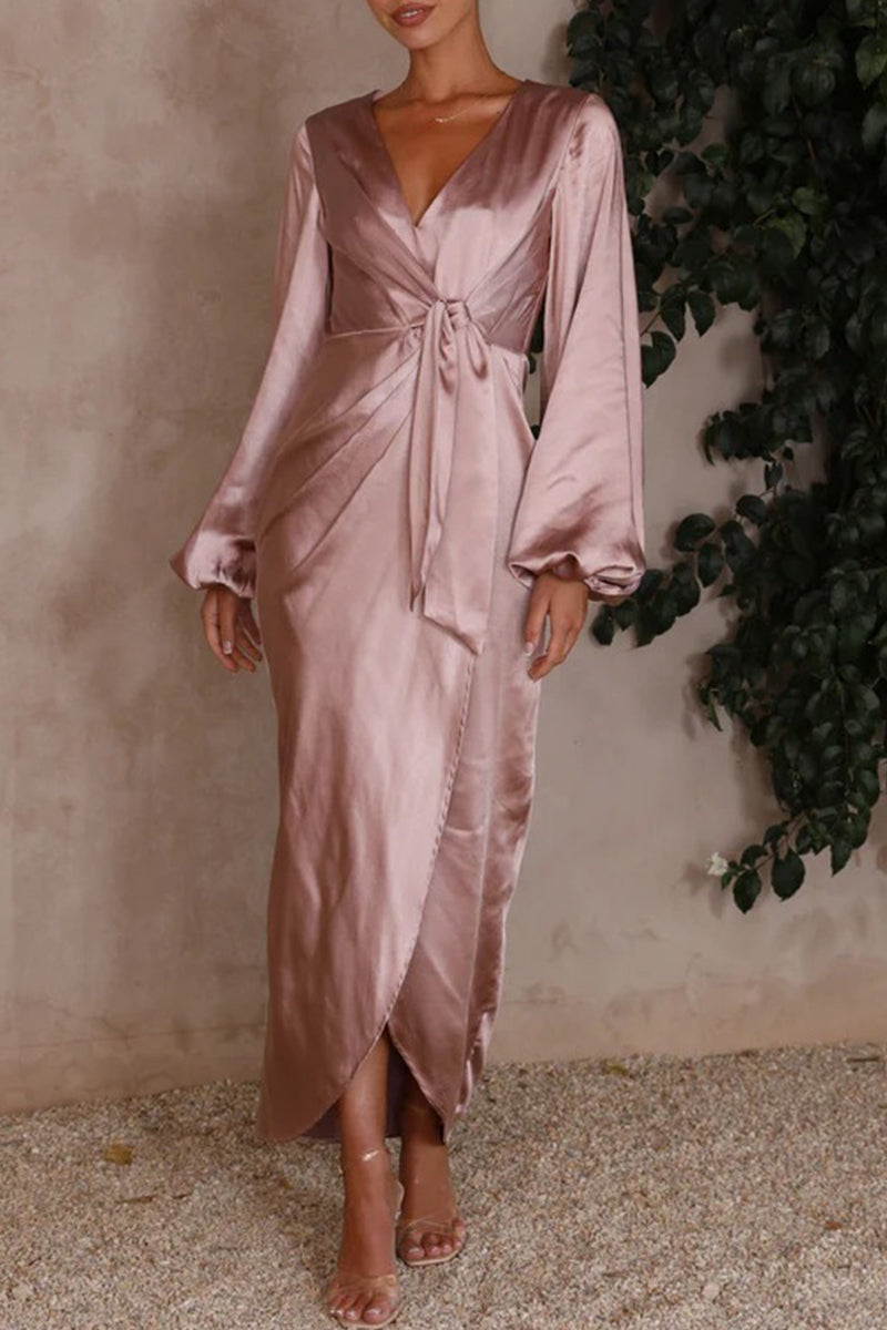 Arabella® | Elegant Long-Sleeved Dress With A V-Neckline And A Tie Waist