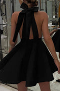 Fabiola® | Elegant, plain, backless evening dresses with bow and halterneck