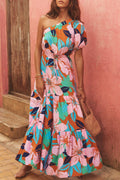 Dolores® | Casual holiday dresses with floral frenulum, backless, A-line dress with slanted collar