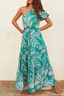 Dolores® | Casual holiday dresses with floral frenulum, backless, A-line dress with slanted collar