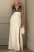 Francisca® | Sexy sling dresses made of solid lace with a backless slit and V-neck