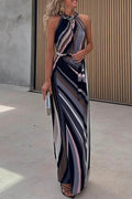Dalia® | Elegant bandage contrast halter dresses with one tier skirt and geometric print