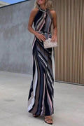 Dalia® | Elegant bandage contrast halter dresses with one tier skirt and geometric print