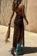 Valeria® | Sexy Sling Dresses Geometric Print Backless Slit Strap Design (3 Colors)
