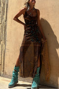 Valeria® | Sexy Sling Dresses Geometric Print Backless Slit Strap Design (3 Colors)