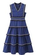 Linda® | Elegant solid color sleeveless patchwork dresses with fringe trim and V-neck