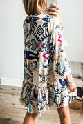 Yasmin® | Casual Daily National Totem Print Patchwork Ruffles V-neck A-line Dresses