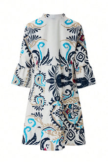 Yasmin® | Casual Daily National Totem Print Patchwork Ruffles V-neck A-line Dresses