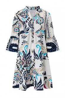 Yasmin® | Casual Daily National Totem Print Patchwork Ruffles V-neck A-line Dresses