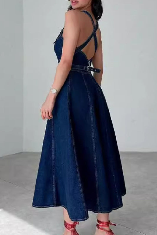 Mila® | Casual Solid Color Sleeveless Scoop Neck Bodycon Denim Dresses