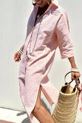 Giselle® | Casual Plaid Striped Snap Buttons Belted Turn-Down Collar Shirt Dresses (5 Colors)